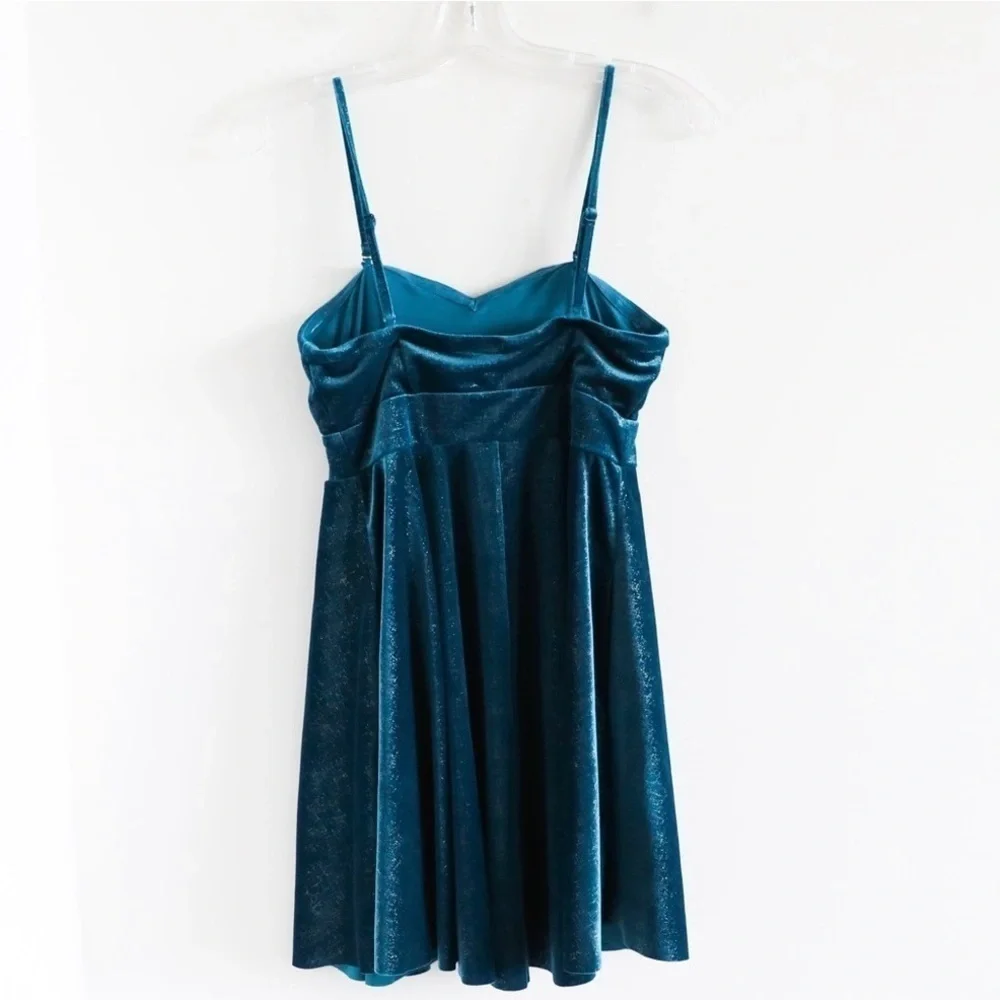 Free People velvet sparkly mini dress boho spaghetti strap S small party blue - Picture 3 of 7